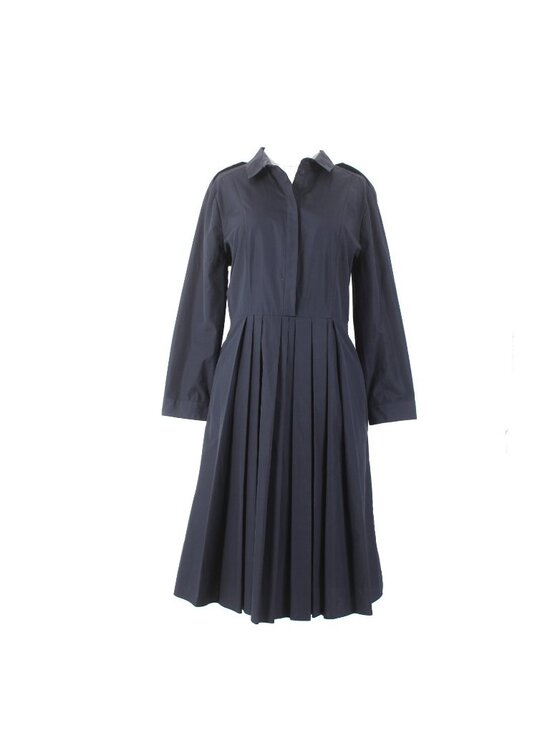 Burberry Dresses & Skirts - Burberry Dress Sz 12 Navy Blue Pockets Pleated Collared 100% Cotton Dress